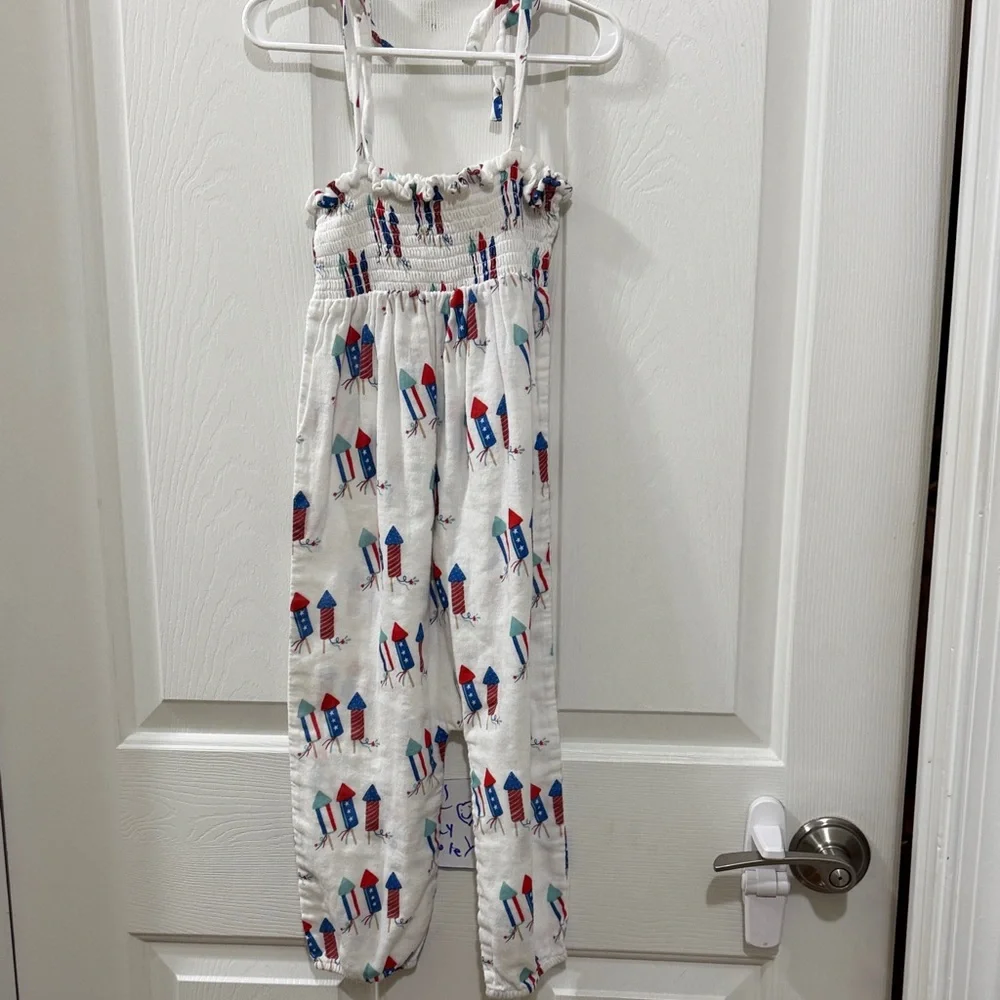 White Jumpsuit with Colorful fireworks Print